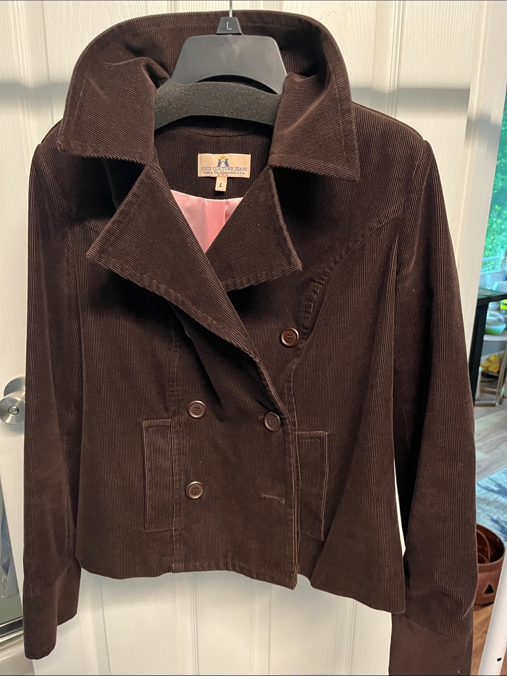 Juicy Couture Brown Corduroy Double-Breasted Pea Coat